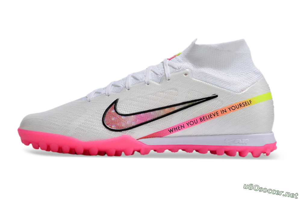 Men's Nike Air Zoom Mercurial Superfly 9 Elite TF Football Shoes - White/Pink/Black/Yellow 0