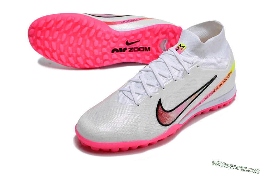 Men's Nike Air Zoom Mercurial Superfly 9 Elite TF Football Shoes - White/Pink/Black/Yellow 3