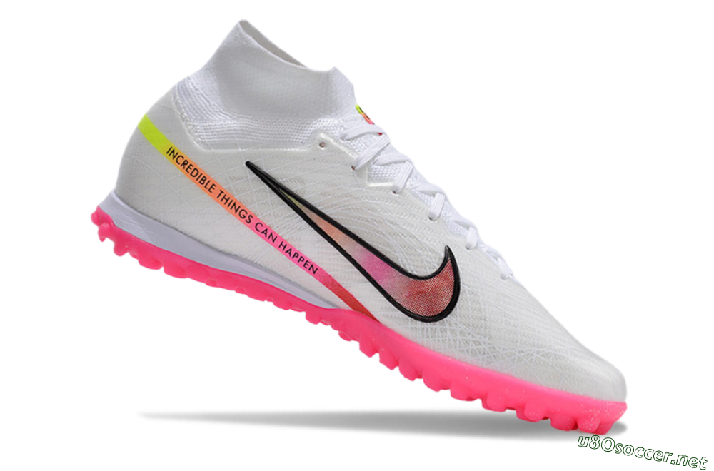 Men's Nike Air Zoom Mercurial Superfly 9 Elite TF Football Shoes - White/Pink/Black/Yellow 4