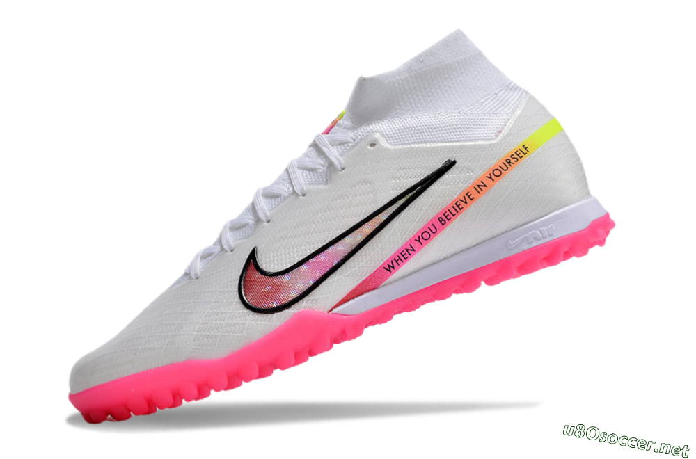 Men's Nike Air Zoom Mercurial Superfly 9 Elite TF Football Shoes - White/Pink/Black/Yellow 5