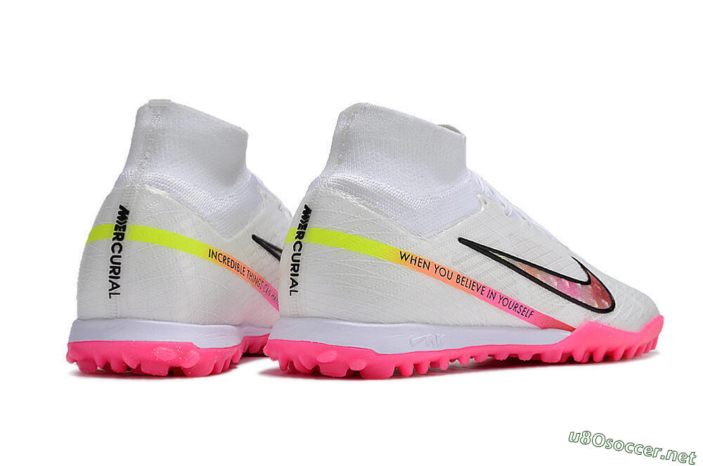 Men's Nike Air Zoom Mercurial Superfly 9 Elite TF Football Shoes - White/Pink/Black/Yellow 6