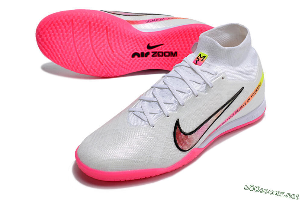 Men's Nike Air Zoom Mercurial Superfly 9 Elite IC Football Shoes - White/Pink/Black/Yellow 3