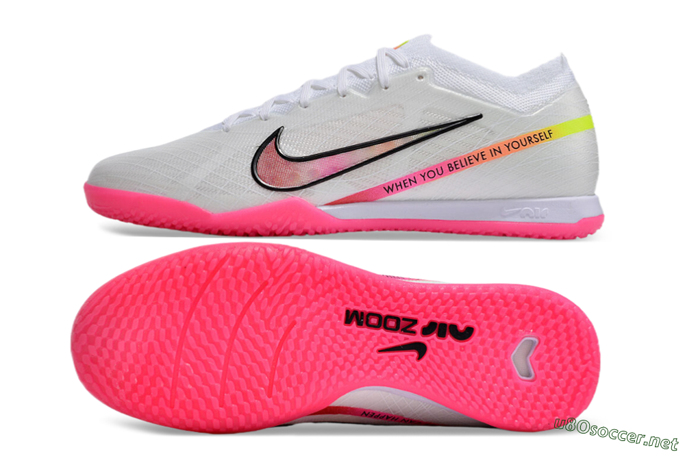 Men's Nike Air Zoom Mercurial Vapor 15 Elite IC Football Shoes - White/Pink/Black/Yellow 1