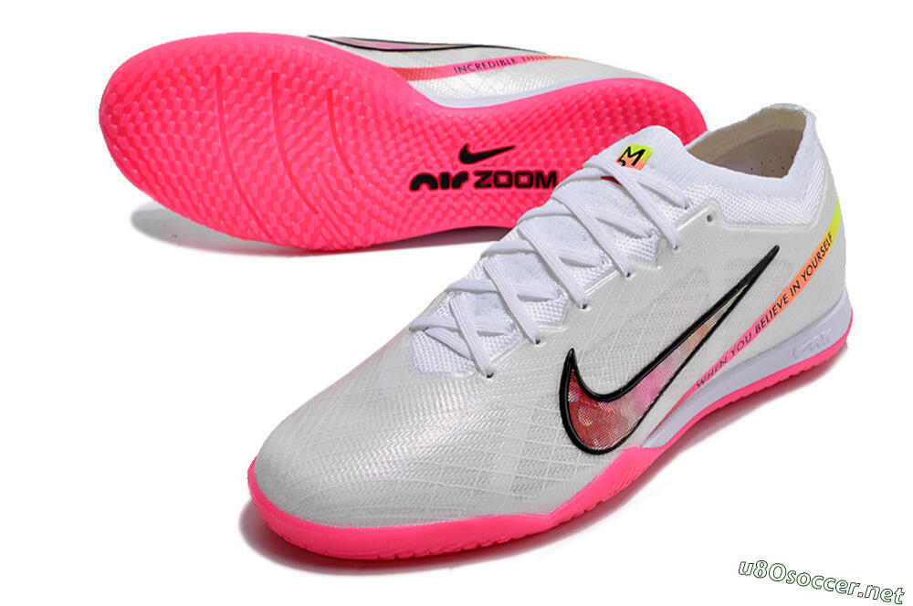 Men's Nike Air Zoom Mercurial Vapor 15 Elite IC Football Shoes - White/Pink/Black/Yellow 3