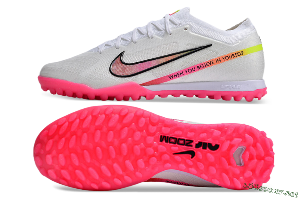 Men's Nike Air Zoom Mercurial Vapor 15 Elite TF Football Shoes - White/Pink/Black/Yellow 1