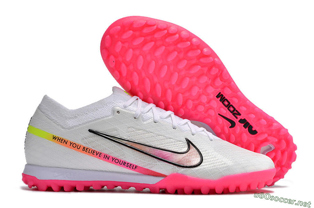 Men's Nike Air Zoom Mercurial Vapor 15 Elite TF Football Shoes - White/Pink/Black/Yellow 2