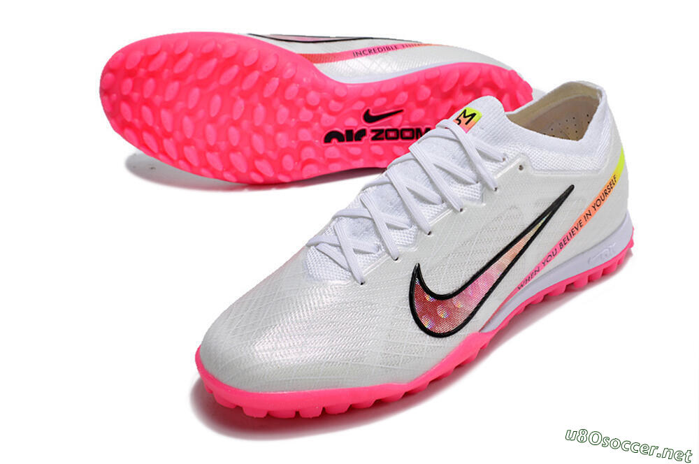 Men's Nike Air Zoom Mercurial Vapor 15 Elite TF Football Shoes - White/Pink/Black/Yellow 3