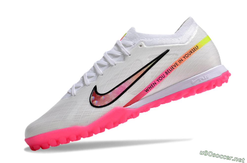 Men's Nike Air Zoom Mercurial Vapor 15 Elite TF Football Shoes - White/Pink/Black/Yellow 5