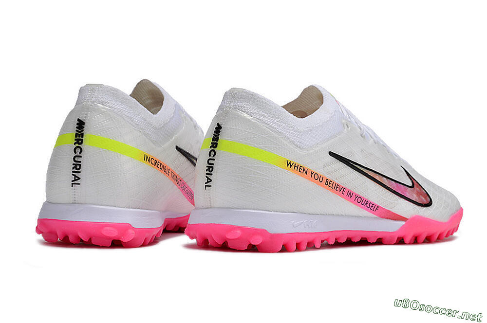 Men's Nike Air Zoom Mercurial Vapor 15 Elite TF Football Shoes - White/Pink/Black/Yellow 6