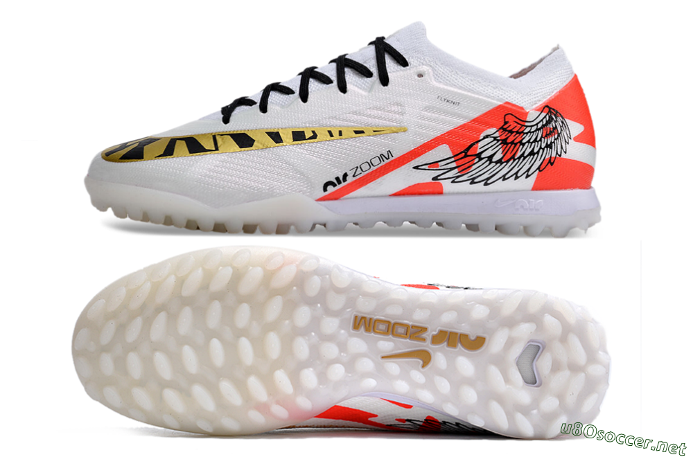 Unisex Nike Air Zoom Mercurial Vapor 15 Elite TF Football Shoes - White/Red/Gold 1