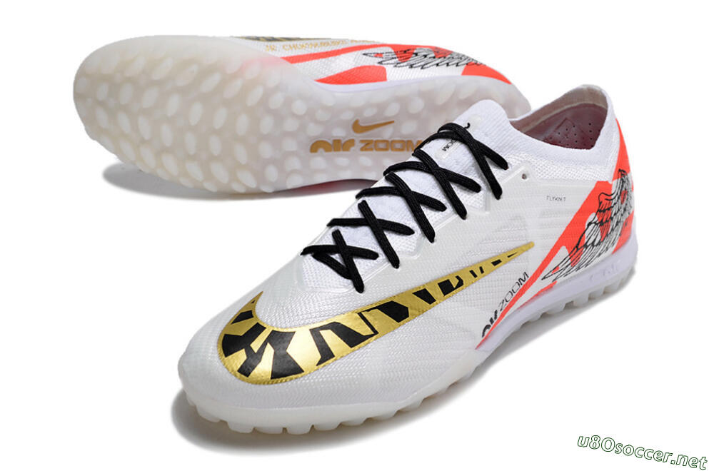 Unisex Nike Air Zoom Mercurial Vapor 15 Elite TF Football Shoes - White/Red/Gold 3