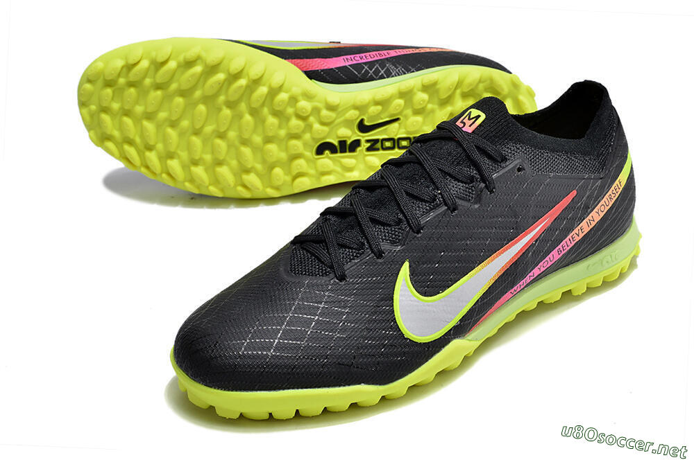 Men's Nike Air Zoom Mercurial Vapor 15 Elite TF Football Shoes - Black/Silver/Green/Red 3