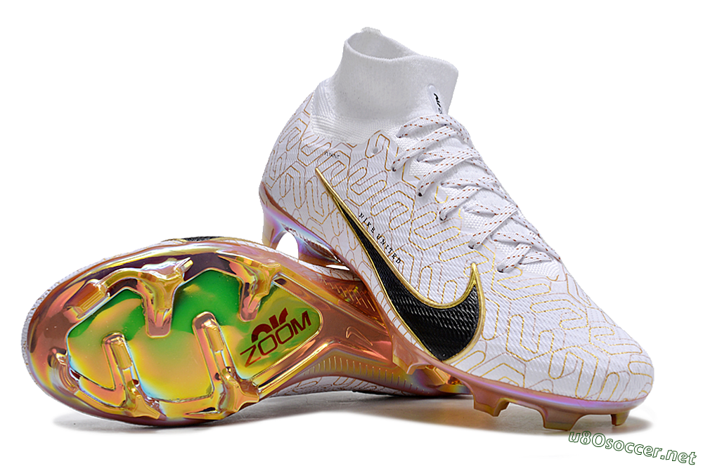 Unisex Nike Air Zoom Mercurial Superfly 9 Elite FG Football Boots - White/Black/Gold 1