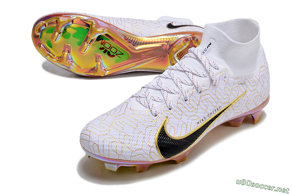 Unisex Nike Air Zoom Mercurial Superfly 9 Elite FG Football Boots - White/Black/Gold 3
