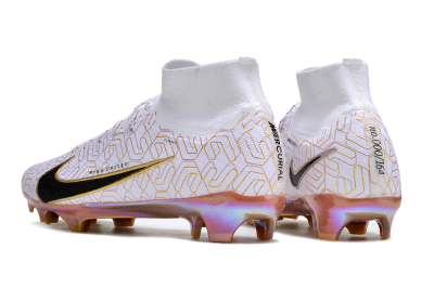 Unisex Nike Air Zoom Mercurial Superfly 9 Elite FG Football Boots - White/Black/Gold