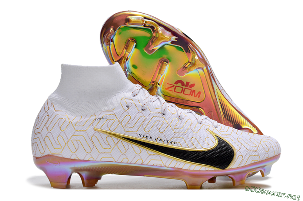 Unisex Nike Air Zoom Mercurial Superfly 9 Elite FG Football Boots - White/Black/Gold 2