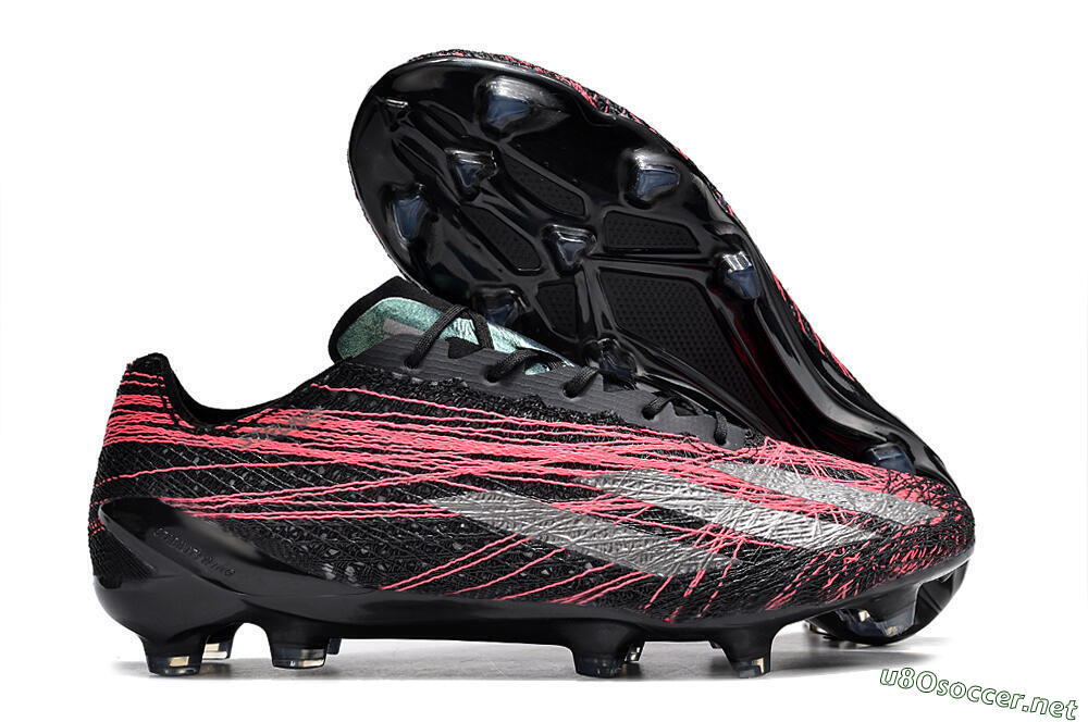 Men's Adidas X Crazyfast Strung+ FG Football Boots - Black/Silver/Pink 2