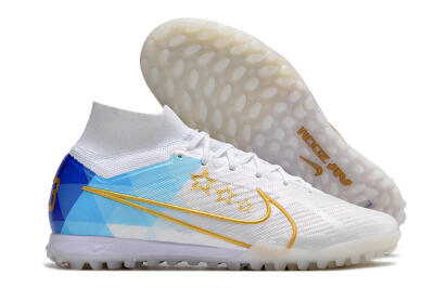 Men's Nike Air Zoom Mercurial Superfly 9 Elite TF Football Shoes - White/Gold/Blue