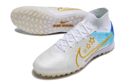 Men's Nike Air Zoom Mercurial Superfly 9 Elite TF Football Shoes - White/Gold/Blue