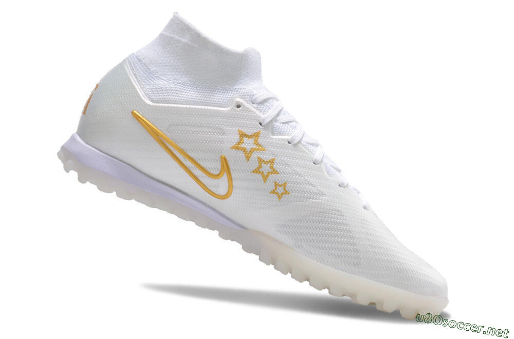 Men's Nike Air Zoom Mercurial Superfly 9 Elite TF Football Shoes - White/Gold/Blue 4