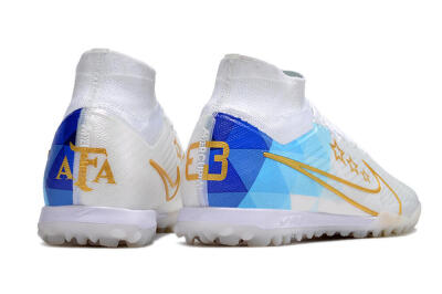 Men's Nike Air Zoom Mercurial Superfly 9 Elite TF Football Shoes - White/Gold/Blue