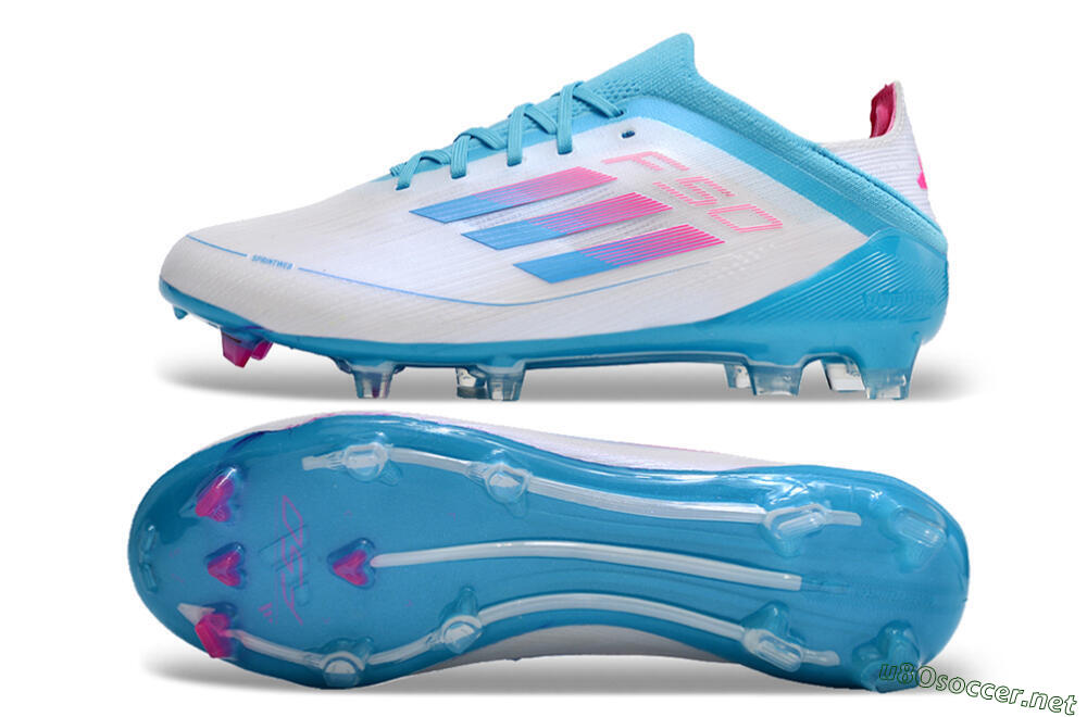 Unisex Adidas F50 Adizero FG Football Boots - White/Blue/Pink 1