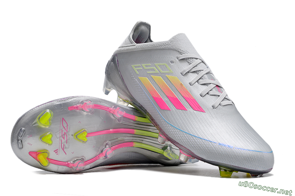 Unisex Adidas F50 Adizero FG Football Boots - Silver/Yellow/Pink 3