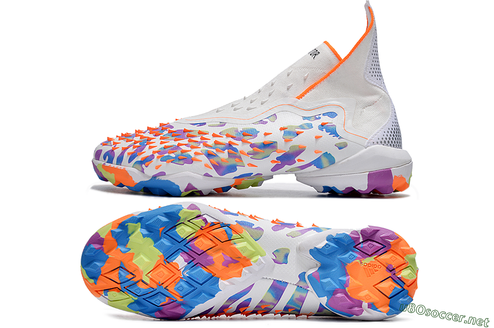 Unisex Adidas Predator Freak+ TF Football Shoes - White/Orange/Blue/Purple 1