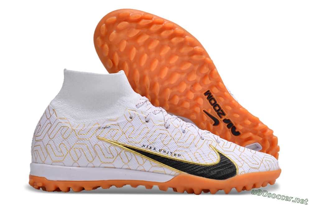 Unisex Nike Air Zoom Mercurial Superfly 9 Elite TF Football Shoes - White/Black/Gold 2