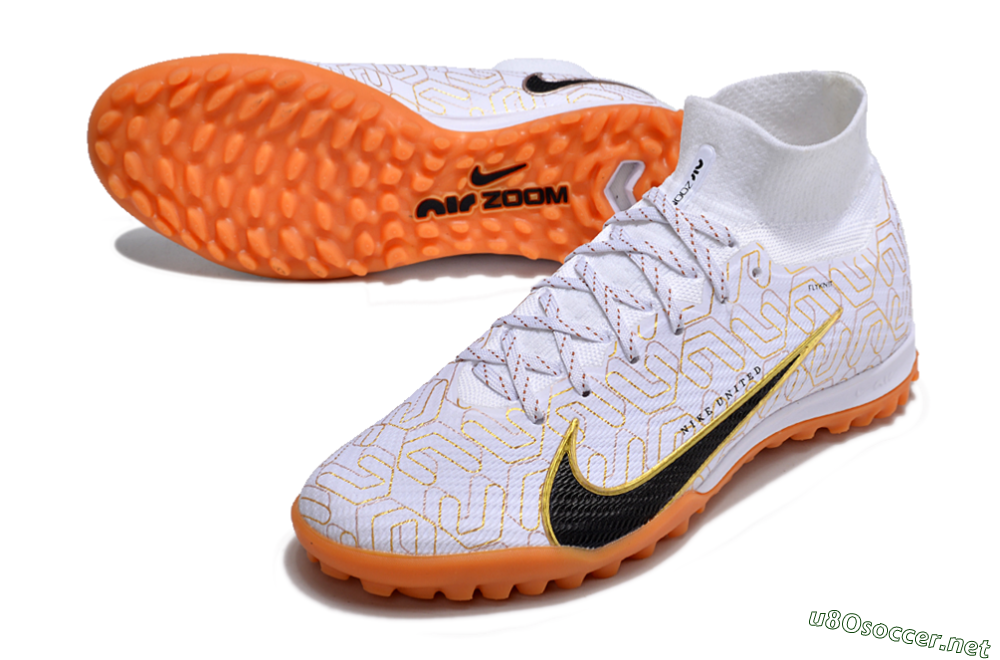Unisex Nike Air Zoom Mercurial Superfly 9 Elite TF Football Shoes - White/Black/Gold 3