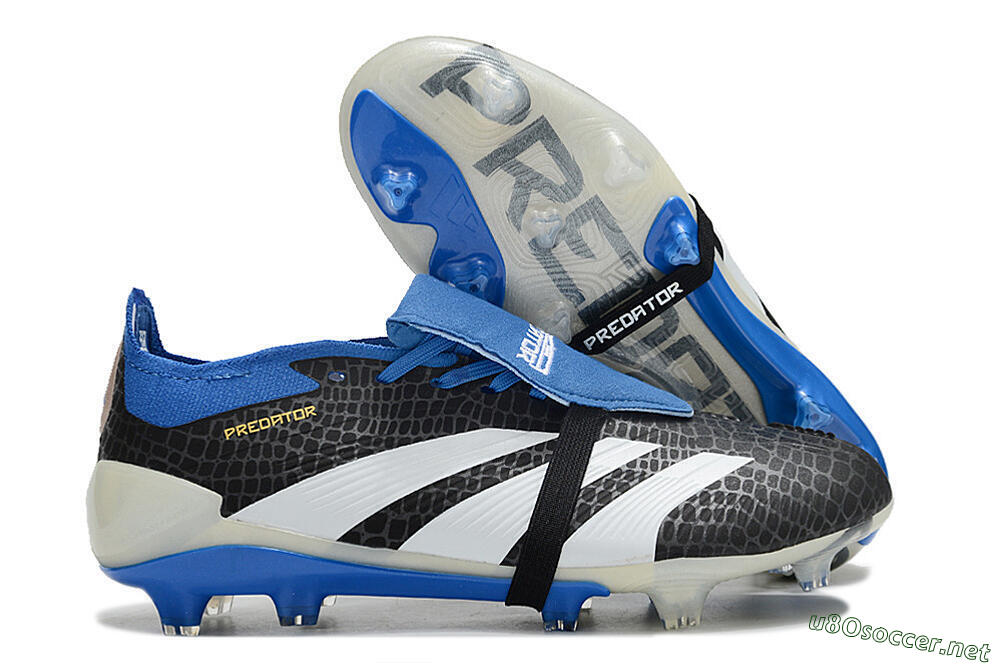 Unisex Adidas Predator Elite Foldover Tongue FG Football Boots - Black/White/Blue 2