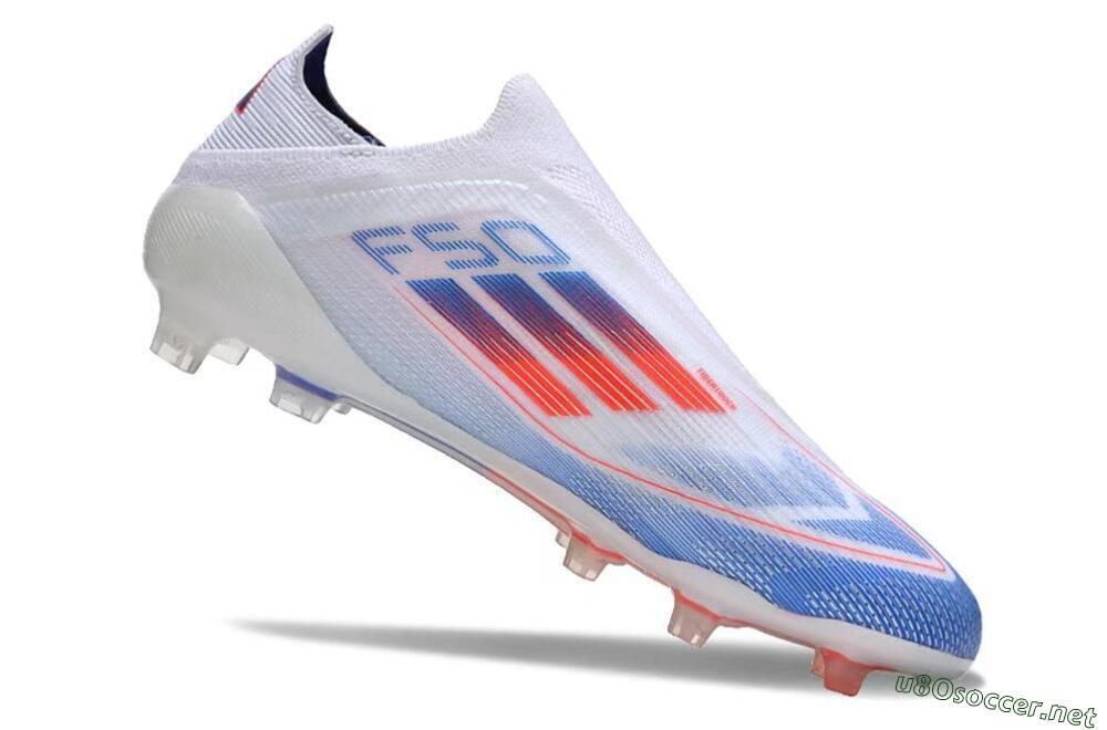 Men's Adidas F50 Adizero FG Football Boots - White/Blue/Orange 5