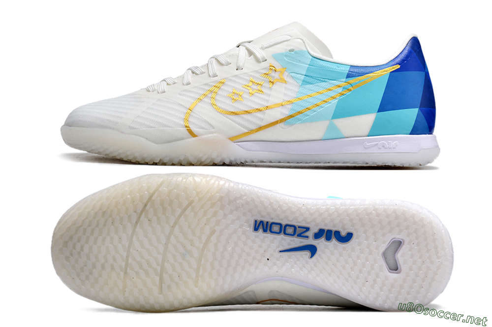 Men's Nike Air Zoom Mercurial Vapor 15 Academy IC Football Shoes - White/Gold/Jade/Blue 1