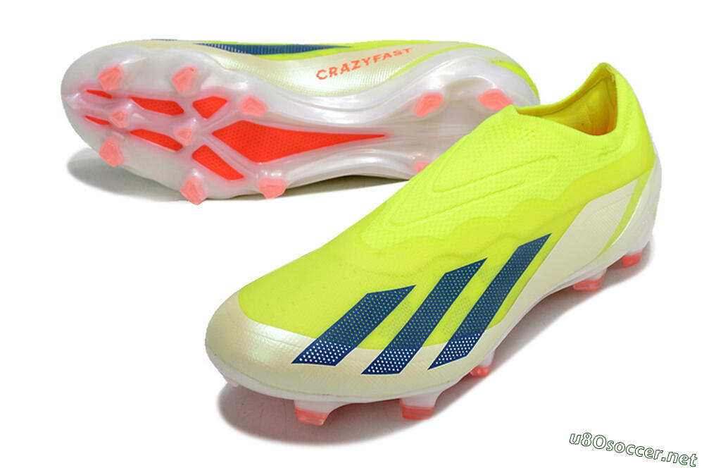 Men's Adidas X Crazyfast+ Laceless FG Football Boots - Yellow/Blue/Red 3