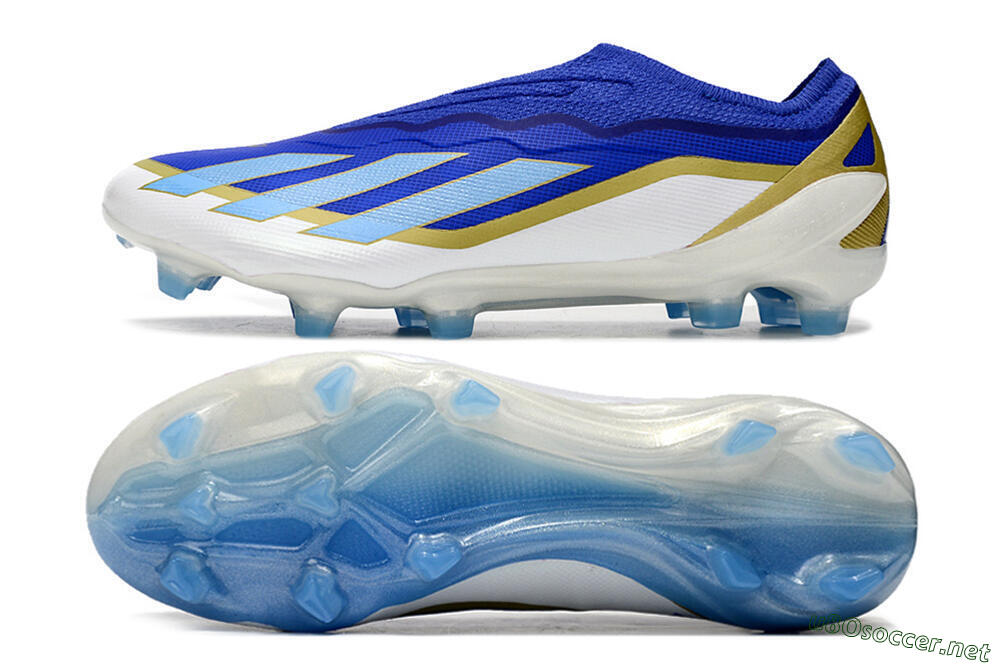 Men's Adidas X Crazyfast.1 Laceless FG Football Boots - Blue/White/Gold 1