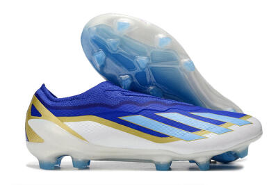 Men's Adidas X Crazyfast.1 Laceless FG Football Boots - Blue/White/Gold