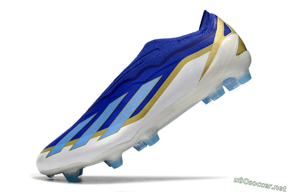 Men's Adidas X Crazyfast.1 Laceless FG Football Boots - Blue/White/Gold 5