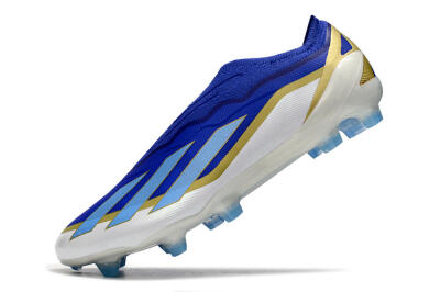 Men's Adidas X Crazyfast.1 Laceless FG Football Boots - Blue/White/Gold