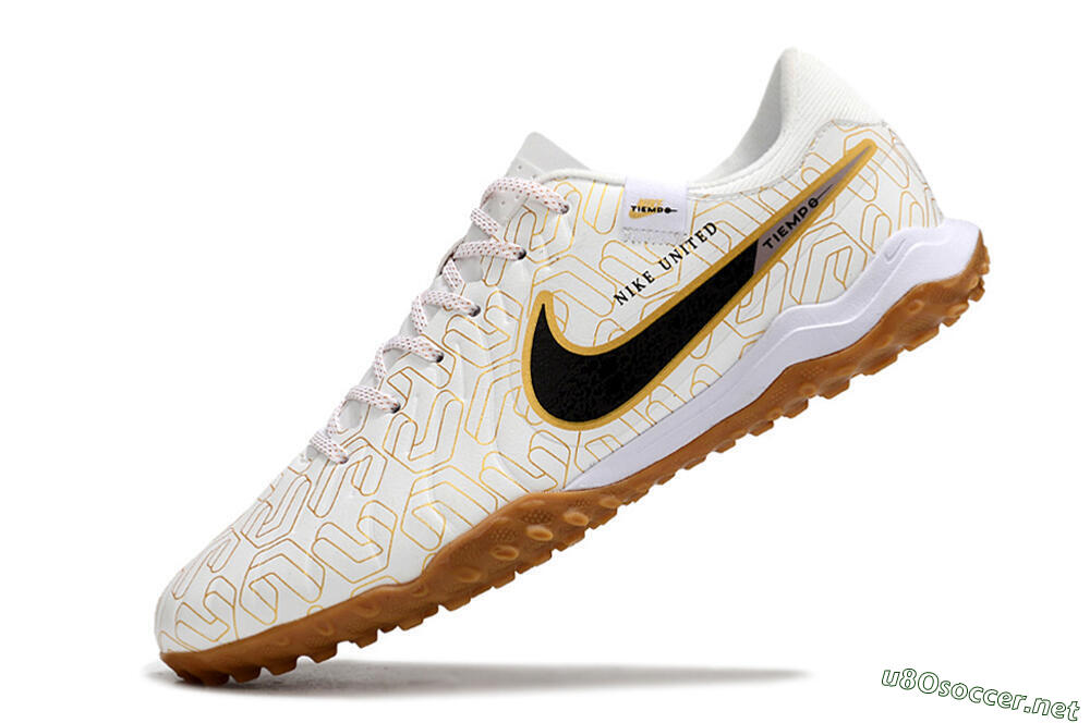 Men's Nike Tiempo Legend 10 Academy TF Football Shoes - White/Black/Gold 5