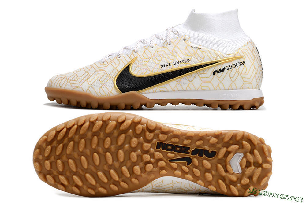 Men's Nike Air Zoom Mercurial Superfly 9 Elite TF Football Shoes - White/Black/Gold 1