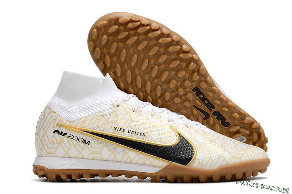 Men's Nike Air Zoom Mercurial Superfly 9 Elite TF Football Shoes - White/Black/Gold 2