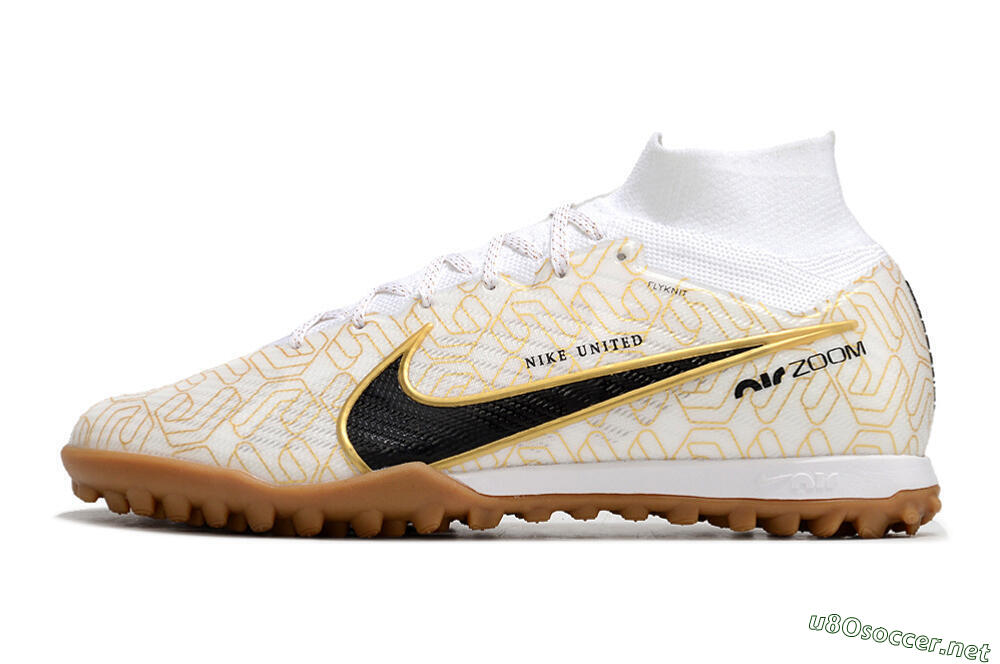 Men's Nike Air Zoom Mercurial Superfly 9 Elite TF Football Shoes - White/Black/Gold 0