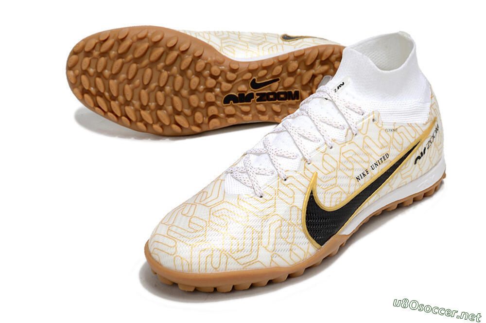 Men's Nike Air Zoom Mercurial Superfly 9 Elite TF Football Shoes - White/Black/Gold 3