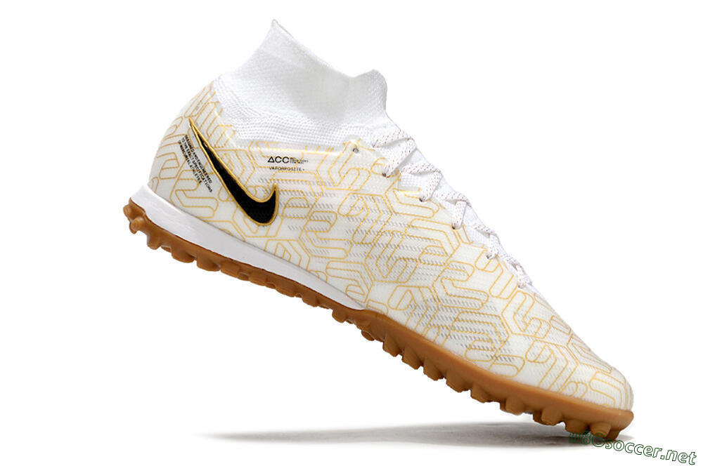 Men's Nike Air Zoom Mercurial Superfly 9 Elite TF Football Shoes - White/Black/Gold 4