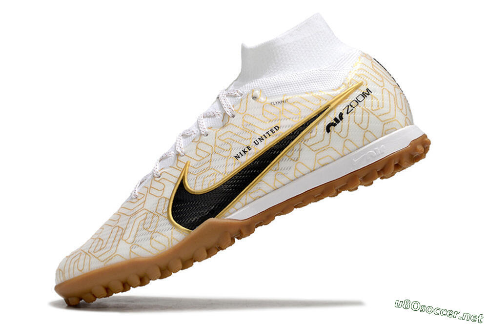 Men's Nike Air Zoom Mercurial Superfly 9 Elite TF Football Shoes - White/Black/Gold 5