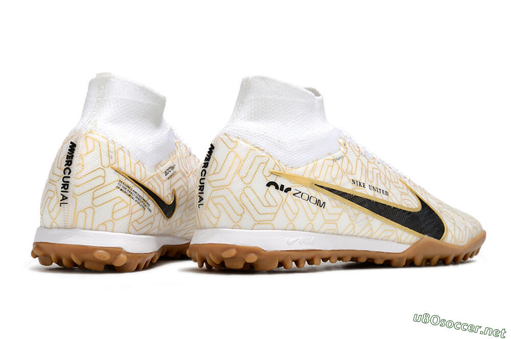 Men's Nike Air Zoom Mercurial Superfly 9 Elite TF Football Shoes - White/Black/Gold 6