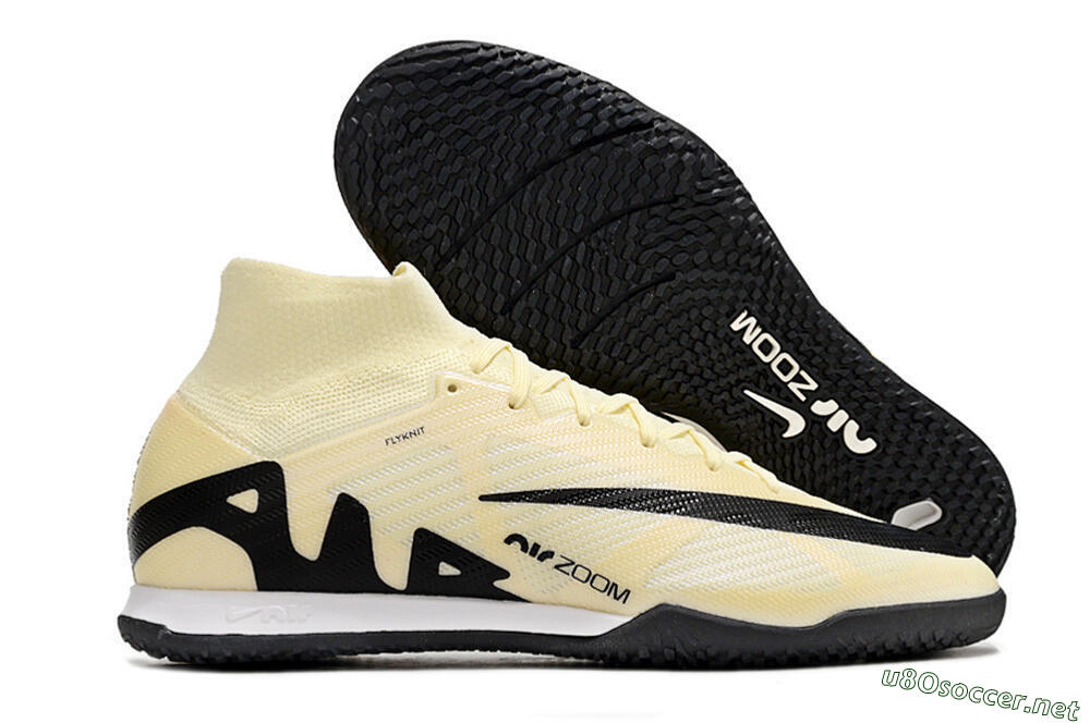 Men's Nike Air Zoom Mercurial Superfly 9 Elite IC Football Shoes - Beige/Black/White 2