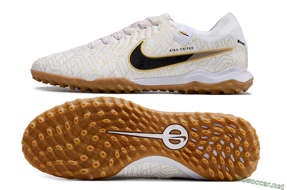 Men's Nike Tiempo Legend 10 Pro TF Football Shoes - White/Gold/Black 1