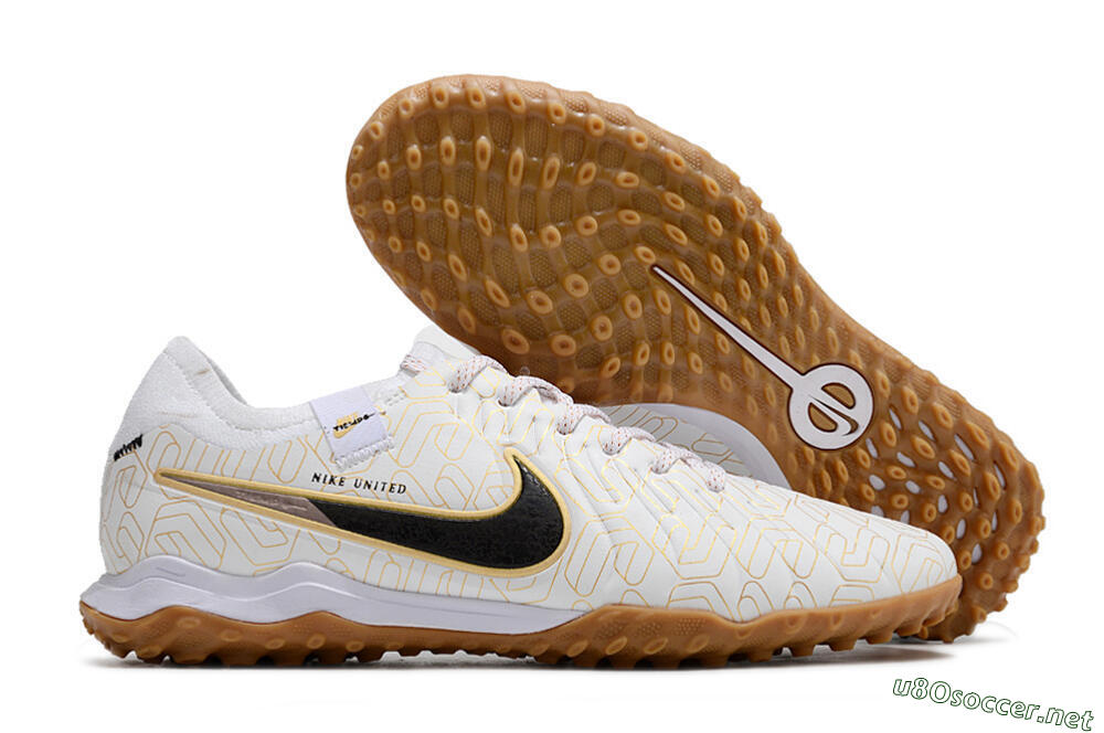 Men's Nike Tiempo Legend 10 Pro TF Football Shoes - White/Gold/Black 2