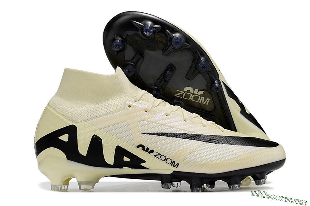 Men's Nike Air Zoom Mercurial Superfly 9 Elite AG Football Boots - Beige/Black/White 2
